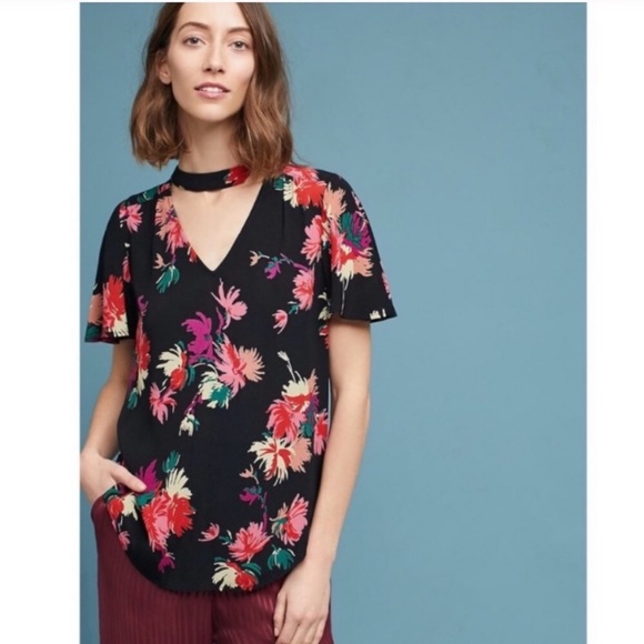 Anthropologie Tops - Anthropologie Maeve Bella Choker Floral Blouse Size XS